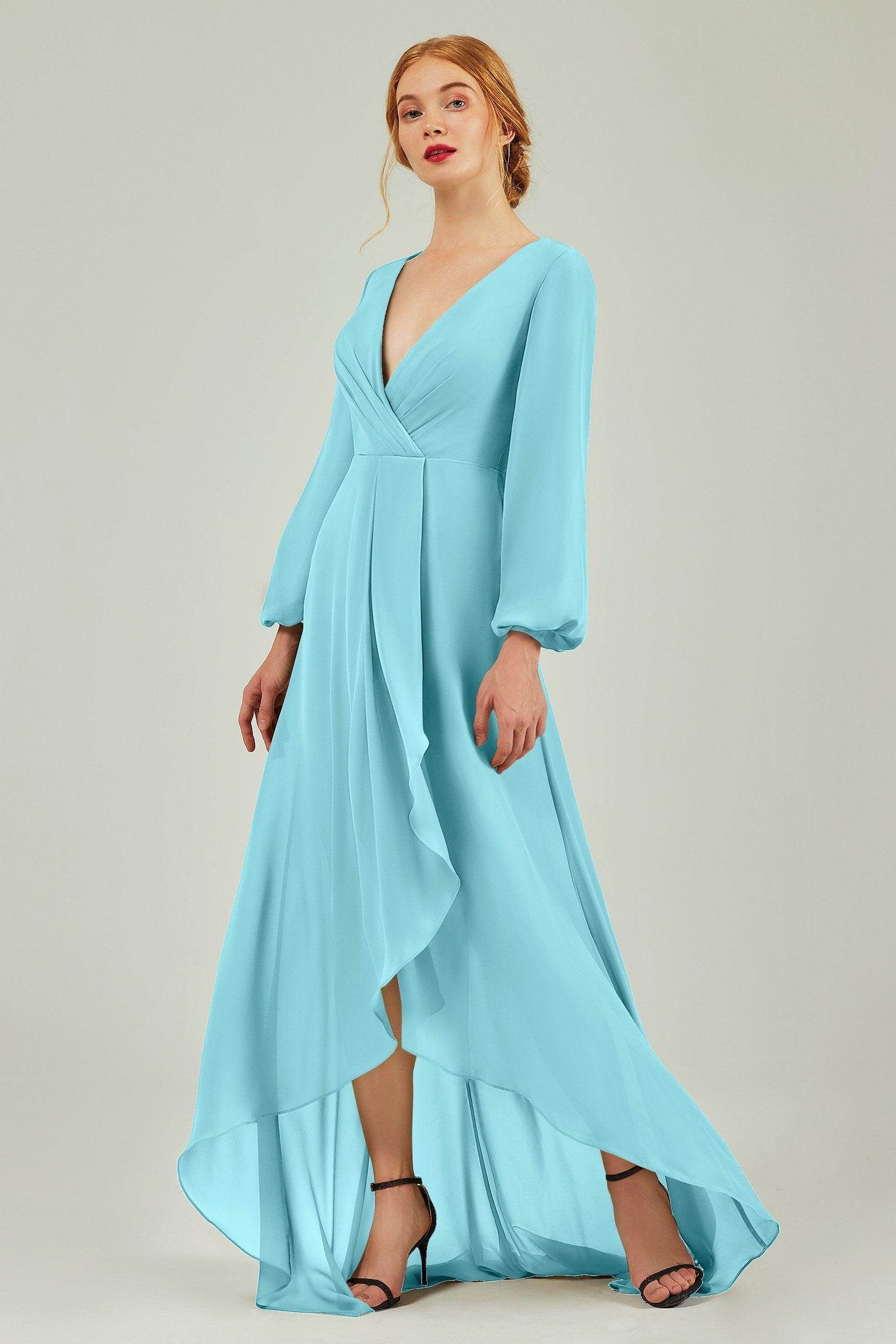 Asymmetrical Sweep-Brush Chiffon Bridesmaid Dress Formal Dresses CB0239CR - COCOMELODY